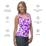 Purple and White Hawaiian Flowers Women's Athletic Swim Tank Top