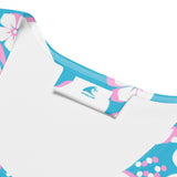 Aqua, Pink and White Hawaiian Flowers Women's Athletic Swim Tank Top