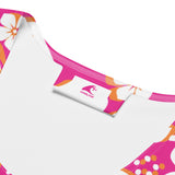 Hot Pink, Orange and White Hawaiian Flowers Women's Athletic Swim Tank Top