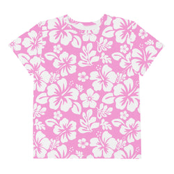 Pink and White Hawaiian Flowers Youth T-Shirt | Extremely Stoked® Surf Style