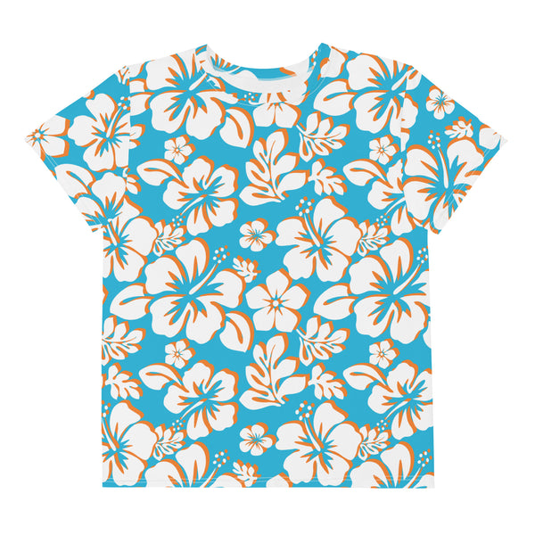 Kids' Aqua Blue, Orange & White Hawaiian T-Shirt | Extremely