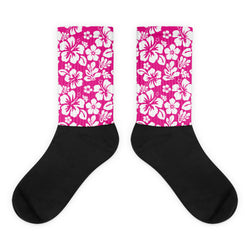 Hot Pink and White Hawaiian Flowers Socks