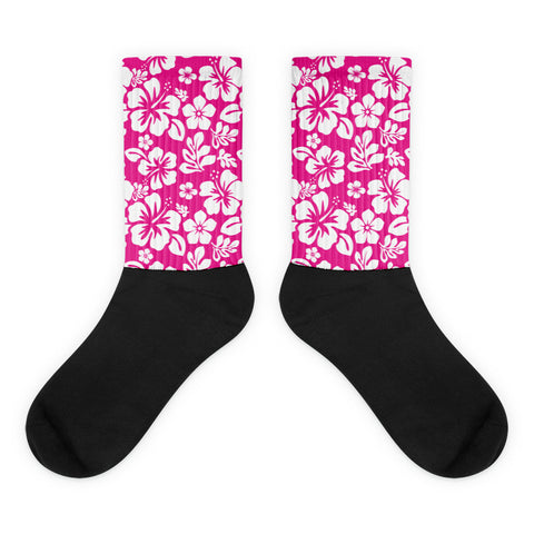 Hot Pink and White Hawaiian Flowers Socks