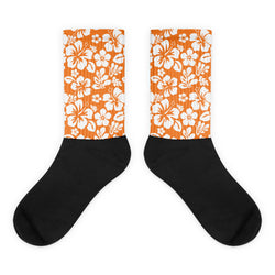 Orange and White Hawaiian Flowers Socks