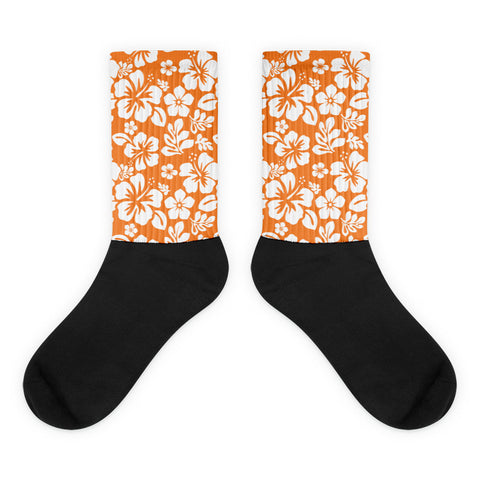 Orange and White Hawaiian Flowers Socks