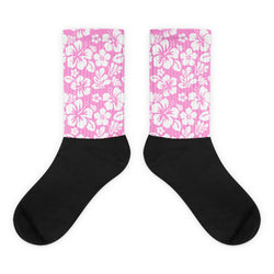 Pink and White Hawaiian Flowers Socks