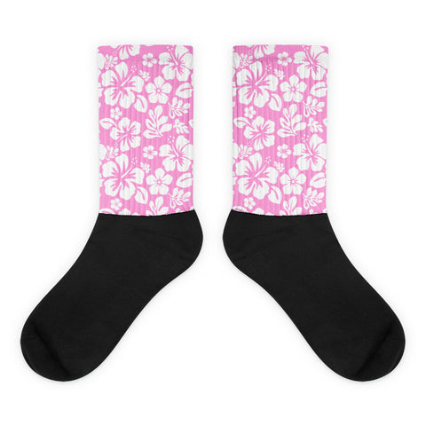 Pink and White Hawaiian Flowers Socks