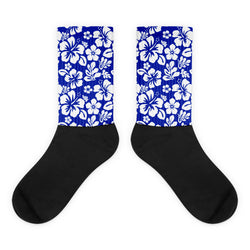 Royal Blue and White Hawaiian Flowers Socks