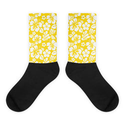 Yellow and White Hawaiian Flowers Socks