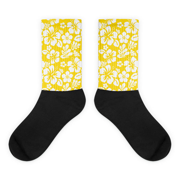 Yellow and White Hawaiian Flowers Socks