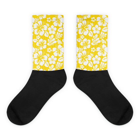 Yellow and White Hawaiian Flowers Socks