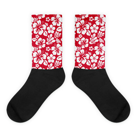 Red and White Hawaiian Flowers Socks