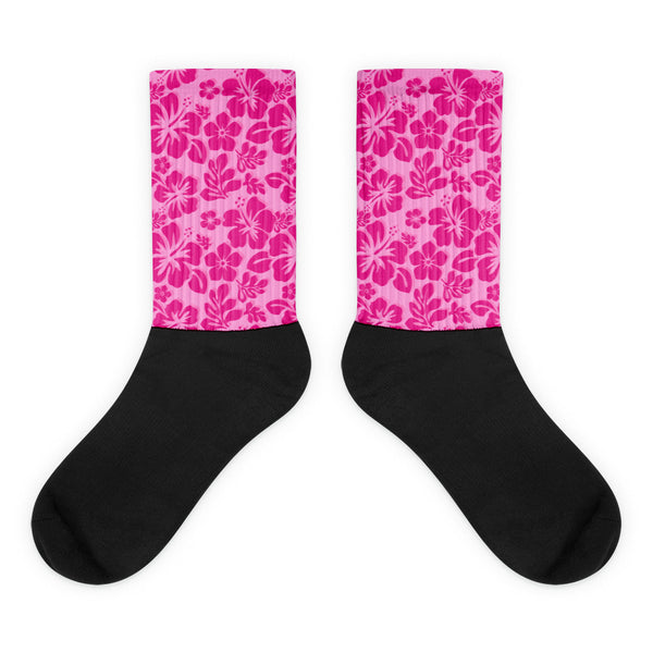 Raspberry Pinks Hawaiian Flowers Socks