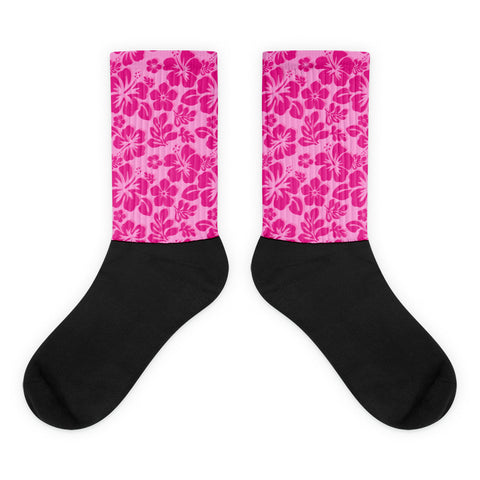 Raspberry Pinks Hawaiian Flowers Socks