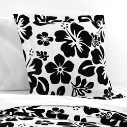 Black Hawaiian Hibiscus Flowers on White Euro Pillow Sham - Extremely Stoked