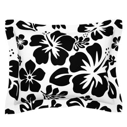 Black on White Hawaiian Hibiscus Flowers Pillow Sham - Extremely Stoked