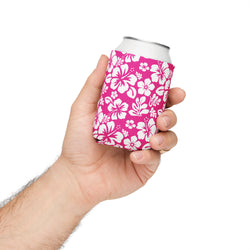 Hot Pink Hawaiian Flowers Can Cooler