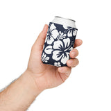 Navy Blue Hawaiian Flowers Can Cooler