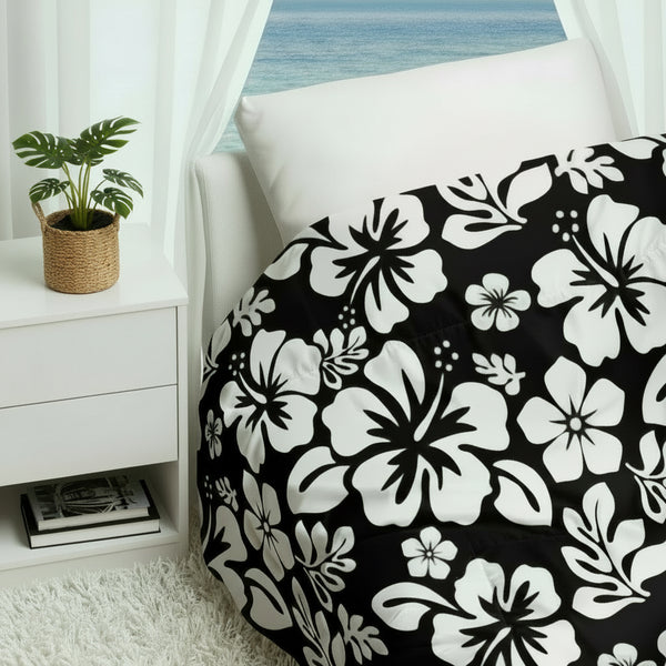 black and white hawaiian flowers comforter