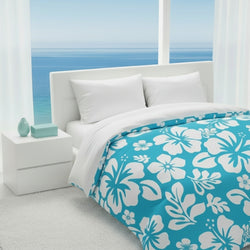 White on Aqua Blue Hawaiian Flowers Duvet Cover – Extremely Stoked® Essentials Collection