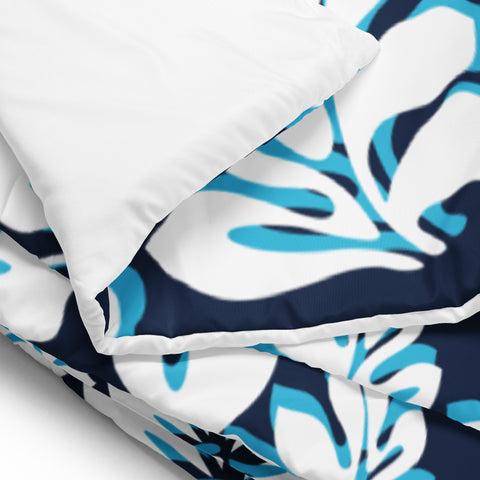 Navy Blue, White and Aqua Blue Hawaiian Flowers Comforter – Extremely Stoked® Essentials Collection
