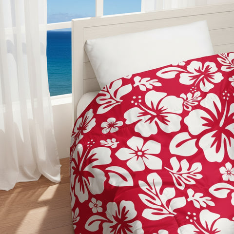 red and white hawaiian flowers comforter
