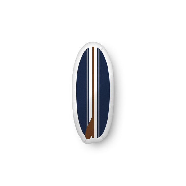 Brown, White and Navy Blue Surfboard Shaped Throw Pillow