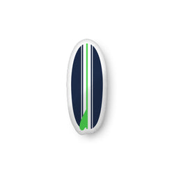 Lime Green, White and Navy Blue Surfboard Shaped Throw Pillow