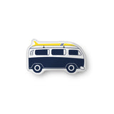 Navy Blue and Yellow Surf Bus Shaped Throw Pillow from Surfer Bedding™️