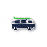 Navy Blue and Lime Green Surf Bus Shaped Throw Pillow from Surfer Bedding™️