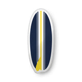 Yellow, White and Navy Blue Surfboard Shaped Throw Pillow