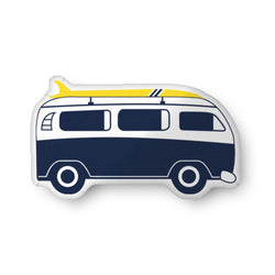 Navy Blue and Yellow Surf Bus Shaped Throw Pillow from Surfer Bedding™️