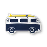 Navy Blue and Yellow Surf Bus Shaped Throw Pillow from Surfer Bedding™️