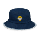 Denim Bucket Hat with Embroidered Big Smiley Logo | Surf and Beach Style by Extremely Stoked®