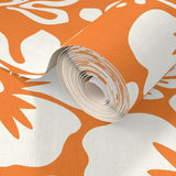 White Hawaiian Hibiscus Flowers on Orange Wallpaper - Extremely Stoked