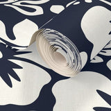 Navy Blue and White Hawaiian Flowers Wallpaper - Extremely Stoked