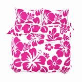 Hot Pink Hawaiian Flowers on White Duvet Cover – Large Scale – Extremely Stoked® Eco Luxe Beach Bedding