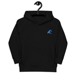 Kids Black Eco Organic Hoodie with Extremely Stoked®️ Aqua Epic Wave Logo