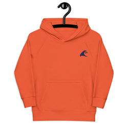 Kids Orange Eco Organic Hoodie with Extremely Stoked Navy Blue Epic Wave Logo