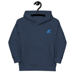 Kids Navy Blue Eco Organic Hoodie with Extremely Stoked Aqua Epic Wave Logo