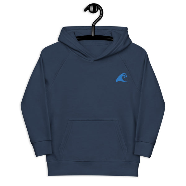 Kids Navy Blue Eco Organic Hoodie with Extremely Stoked®️ Aqua Epic Wave Logo