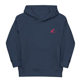 Kids Navy Blue Eco Organic Hoodie with Extremely Stoked Hot Pink Epic Wave Logo