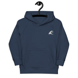 Kids Navy Blue Eco Organic Hoodie with Extremely Stoked®️ White Epic Wave Logo