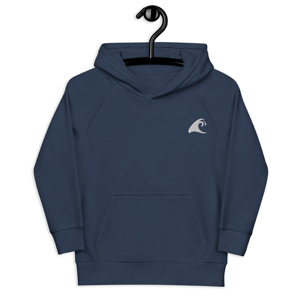 Kids Navy Blue Eco Organic Hoodie with Extremely Stoked White Epic Wave Logo