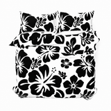 Black Hawaiian Flowers on White Duvet Cover – Large Scale – Extremely Stoked® Eco Luxe Beach Bedding