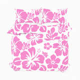 Pink Hawaiian Flowers on White Duvet Cover – Large Scale – Extremely Stoked® Eco Luxe Beach Bedding