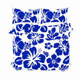 Royal Blue Hawaiian Flowers on White Duvet Cover – Large Scale – Extremely Stoked® Eco Luxe Beach Bedding