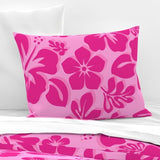 Soft Pink with Surfer Girl Hot Pink Hawaiian Flowers Pillow Sham from Surfer Bedding™️ Medium Scale Version