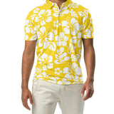 Men’s Yellow and White Hawaiian Aloha Polo Shirt -Slim Fit