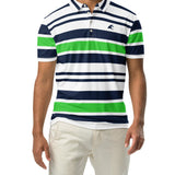 Men’s Navy Blue, Lime Green and White Classic Surf Stripes Polo Shirt -Slim Fit